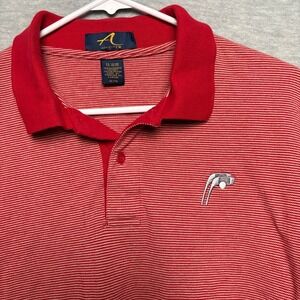 Ash City Golf Polo Shirt Striped Short Sleeve embroidered Golfing‎ Logo Red XL